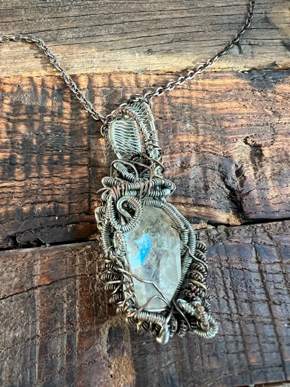 Handcrafted Wire-Wrapped Clear Crystal Pendant Necklace - Silver-Tone magical